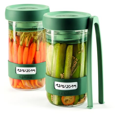 Lékué Kit di attrezzi per la preparazione di sottaceti fatti in casa con contenitore, Verde, Singolo, 700 ml (1/4)
