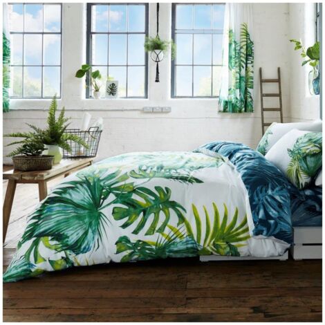 GC GAVENO CAVAILIA Leaf Duvet Gaveno Cavalia-Set Copripiumino e Federa, Motivo: Foglie Tropicali, Poliestere-Cotone, Multi, Doppio