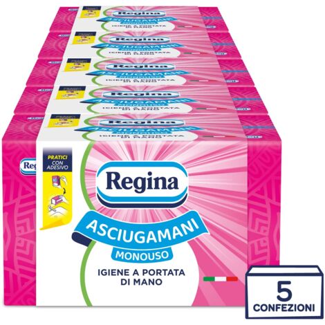 Regina Asciugamani Monouso – 5 Confezioni da 100 Servizi ciascuna, Asciugamani Usa e Getta Pratici ed Igienici, 100% Cellulosa FSC, Biodegradabili, Confezione Dispenser