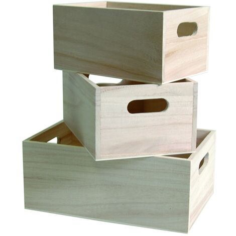 Artemio - Scatole a dimensioni scalari, in legno, 3 pezzi, colore: beige (1/5)
