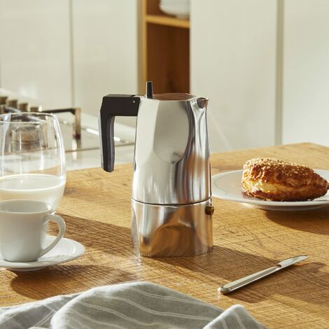 Alessi Ossidiana MT18/6 - Caffettiera per Espresso di Design in Fusione d' Alluminio, 6 Tazze