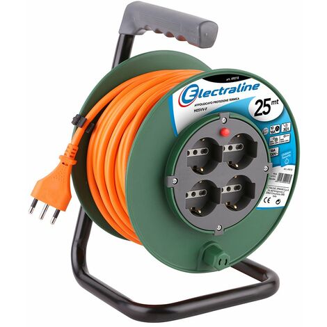Electraline prolunga elettrica 25 mt con avvolgicavo 4 schuko + 10/16a 49018