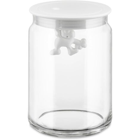 Alessi AMDR05 W Gianni a Little Man Holding On Tight Barattolo Ermetico in Vetro con Coperchio in Resina Termoplastica, Bianco, 90 cl (1/5)