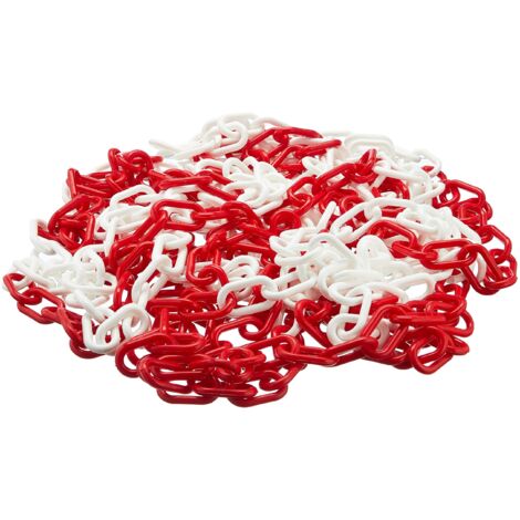 Perel Catena barriera rosso bianco 10 m, plastica, catena di sicurezza per interni ed esterni, catena di marcatura per cantiere, zona di parcheggio, magazzino, terreno o evento