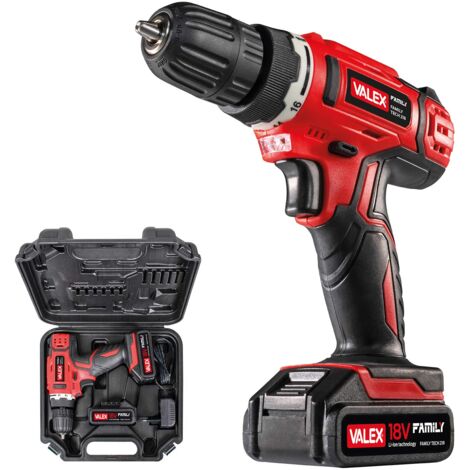 Valex 1429387 Trapano Avvitatore a Batteria al litio 18V FAMILY-TECH 218, in Valigetta, 0-650 Giri/min, 2 Batterie incluse, Rosso, 3/8pollice (1/5)