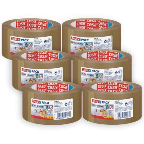 Tesa tesapack Ultra Forte - Nastro Adesivo d'Imballaggio in PVC Solido e Sicuro - Marrone - 6x 66 m x 50 mm