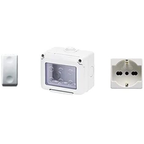 GEWISS - DY01004 Contenitore per apparecchi 27 Combi protetto 3 Posti grigio RAL 7035 IP55 con Nr. 1 Presa Schuko bianca, Nr. 1 Interruttore bianco
