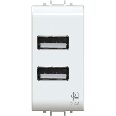 Modulo doppia presa USB 2.0 tipo A, 5Vdc 2,4A, serie U, bianco, compatibile con serie Gewiss Chorus - 4Box USB 2.4 4B.G10.USB.24 (1/4)