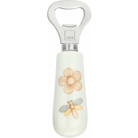 THUN - Apri Bottiglie Decorato con Fiore e Libellula - Accessori Cucina -  Linea Elegance - Gres, Acciaio Inossidabile - 13 cm