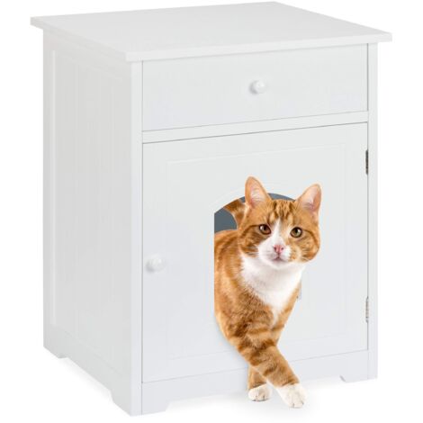 Relaxdays Mobiletto Lettiera per Gatti, con Cassetto, Modkat Litter Box, Armadietto Bagno, HLP 63,5 x 52 x 48 cm, bianco