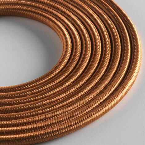 Klartext - Cavo tessile tondo LUMIÈRE per illuminazione, 3x0,75mm, Bronzo, 3mt.Attenzione: cavo terra incluso Massima sicurezza anti scossa (1/5)