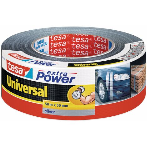 Tesa Extra Power Universale - Nastro Telato per Riparazioni, Fissaggio, Imballaggio, Marcatura e Sigillatura - Grigio - 50 m x 50 mm (1/4)