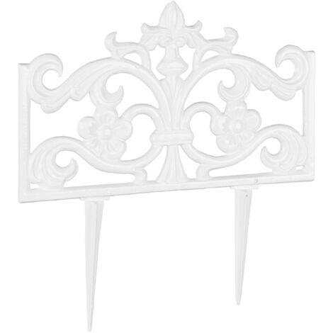 Relaxdays Bordura per aiuola in ghisa singola, da fissare bordatura decorativa retro HxLxP: 37 x 36 x 2 cm bianco