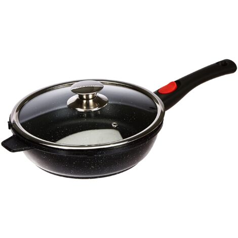 KAMBERG Padella Profonda 24 cm, Manico Rimovibile, Ghisa Di Alluminio, Rivestimento Antiaderente, Coperchio In Vetro, Fornelli E Induzione, Senza PFOA, Nero