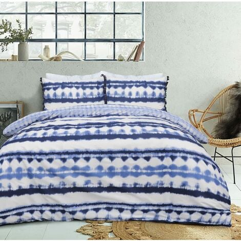 Sleepdown Tie Dye Geo - Set di biancheria da letto reversibile con  copripiumino e nappe, per letto