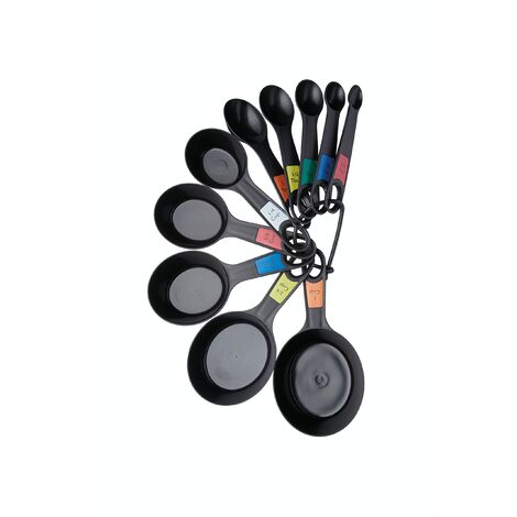 KitchenCraft Set di Cucchiai Universali , Cucchiaini e Cucchiaini per Misurare Ingredienti Secchi e Liquidi, Nero, Set di 10 (1/4)