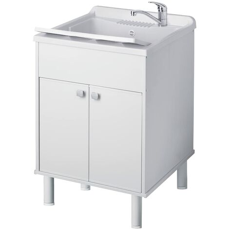 Negrari Lavatoio Lavapanni in resina, Resistente agli acidi di uso comune, Resistente all'umidità, Kit di scarico incluso, Interno e Esterno, L60 x P50 x H85 cm, Bianco