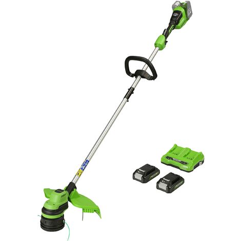 Greenworks Tools Tagliabordi A Batteria 48 V, 2 X 24 V, Taglio 33 Cm, Con Due Batterie 2Ah E Caricatore, Nero Verde