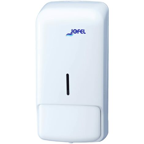 Jofel - Distributore di sapone a parete, ricaricabile con 0,85 l di sapone liquido, Distributore di sapone per bagno, Corpo in ABS ad alta resistenza, Azur AC80050, Bianco (1/2)