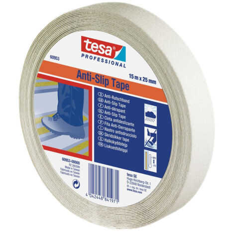 tesa Nastro Antiscivolo - Adesivo Antiscivolo per lUso Interno ed Esterno - Per Scale e Pavimenti Lisci - Trasparente - 15 m x 25 mm