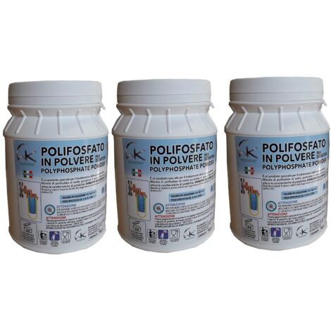 WK - Polifosfati per Caldaia, Ricarica Universale con set di 3 Barattoli in Polvere da 1 Kg per Filtrazione Acqua, Funge da Anticalcare e Anticorrosivo