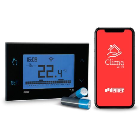 VEMER VE788700 TUO WIFI BATTERIA - Termostato WiFi a Batteria Smart - Cronotermostato WiFi Controllabile da Smartphone con APP iOS e Android, Compatibile con Alexa e Google Home, Nero