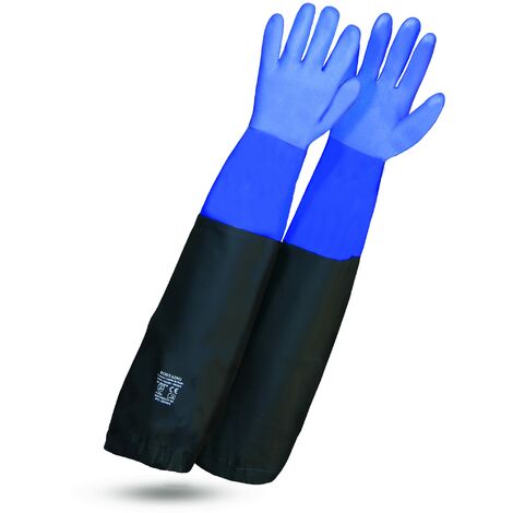 Guanti ROSTAING WETPRO - Paia di guanti da lavoro impermeabili - Per la manutenzione di laghetti, pozzi o acquari - Guanti protettivi lunghi e impermeabili di colore blu e nero - Utilizzati idraulici