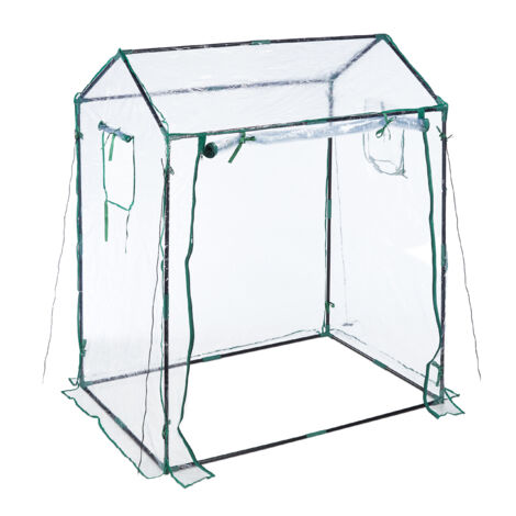 Relaxdays Serra per Orto, Telo in PVC, Porta e Finestre Avvolgibili, HxLxP: 152x132x92 cm, Giardinaggio, Trasparente, 1 pz (1/7)