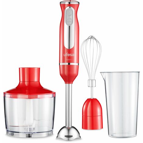 Ufesa Minipimer Frullatore a Immersione, Tritatutto, Potenza 600 W, Accessori Inclusi, Piede Smontabile, Lame ad alta Efficienza, Funzione Turbo, BPA Free, Rosso