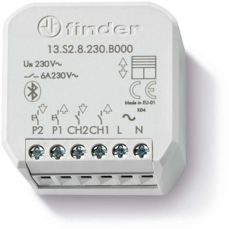 Finder Attuatore bluetooth comando tapparelle Connesso da Incasso Tipo 13.S2.8.230.B000. Per il controllo da remoto di tende e tapparelle elettriche. Connessione Bluetooth Low Energy