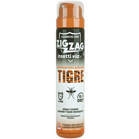 ZIG ZAG Repellente, Insetti, Spray Corpo Insettivia, Repellente specifico per Zanzare, Tigre, pappataci, tafani, vespe, 75 ml (1/3)