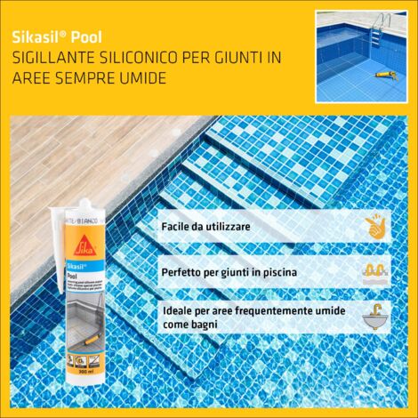 Sika - Sikasil Pool, Bianco - Sigillante siliconico per giunti di piscine - Monocomponente - Alta resistenza al cloro - Cartuccia da 300ml