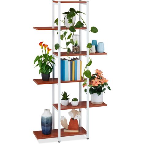 Relaxdays Scaffale Portavasi, 6 Ripiani, Mobile Portafiori in Metallo, 150x78x24 cm, Tavolino per Vasi, Rosso Mogano, Fibra di Legno, 1 pz (1/5)