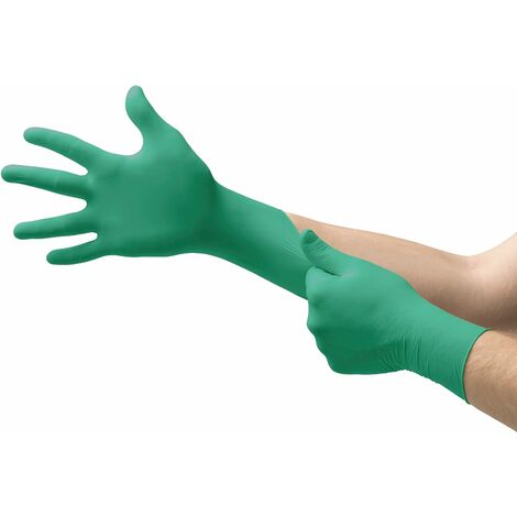 Ansell TouchNTuff 92-600 Guanti Monouso in Nitrile, Senza Polvere, Alta Resistenza Chimica e Meccanica, Protezione degli Alimenti, Usi Professionali e Industriali, Verde, Taglia S (100 Guanti)
