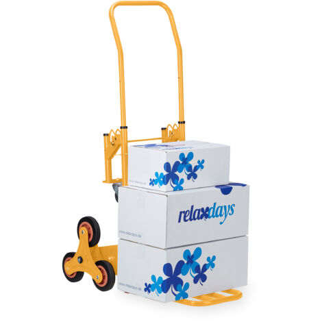 Relaxdays Carrello Portapacchi per Scale, Carrellino da Trasporto Trolley Saliscale Capacità di Carico 50/150 kg, Giallo (1/5)