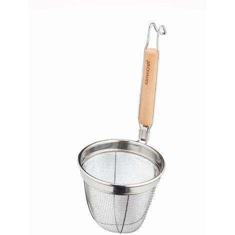 KitchenCraft World of Flavours Colino per Pasta in Acciaio Inox con Manico in Legno di Faggio, 14 x 16 x 34 cm (1/4)