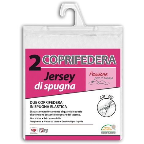 V.I.P. Very Important Pillow Coppia Federa Jersey di Spugna, cm 50x80 con Comoda Cerniera con Zip (1/2)
