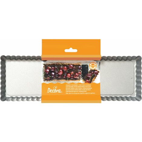 Decora 0070026 Stampo Crostata Antiaderente Rettangolare con Fondo Mobile 35x11x2,5 cm, Acciaio, Grigio, 35 x 11 x 2,5 h cm (1/5)