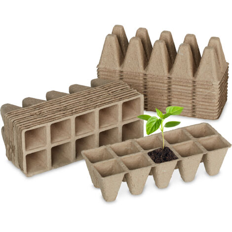 Relaxdays Set da 24 Griglie per Vasetti, Tavolette per 240 Piantine, Carta Biodegradabili, HLP 5,5x22x8,5cm, Naturale