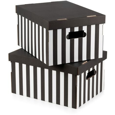 Compactor - Set 2 scatole a righe con coperchio in cartone, contenitori  rettangolari per vestiti, accessori, scarpe