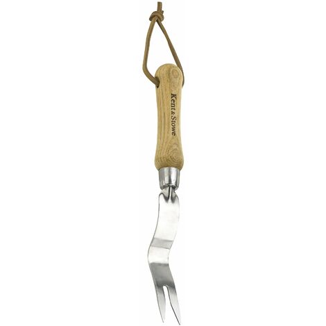 Kent & Stowe Estirpatore radici – Estirpa erbacce in acciaio inossidabile per erba e terra, con manico in legno di frassino, lunghezza: 30 cm