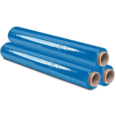 OFITURIA Pellicola per imballaggio 50 cm di larghezza e stirabile fino a 300 metri di lunghezza – Rotolo di pellicola elastica manuale per imballaggio industriale (Blu, 3)