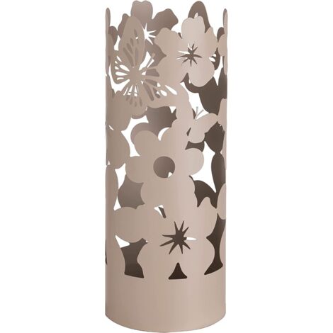 Baroni Home Portaombrelli Design Moderno Porta Ombrelli in Metallo Flowers con 2 Gancini e Vaschetta Scolapioggia Rimovibile 19X19X49 cm (Tortora)
