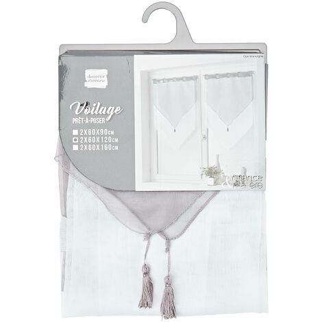 Douceur d'Intérieur 1620387 - Doppia tenda in voile con pompon, 60x120 cm, colore: Bianco/Grigio