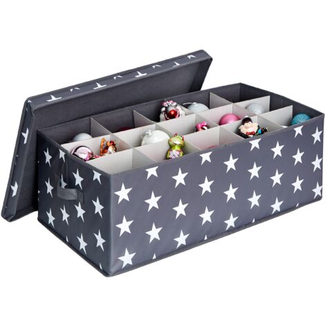 LOVE IT STORE IT Scatola Porta Oggetti Con Coperchio Per Palle di Natale - Con 30 Scomparti - Rinforzi In Cartone - Porta Palline Di Natale - 58x36x25cm - Grigio Con Stelle (1/4)