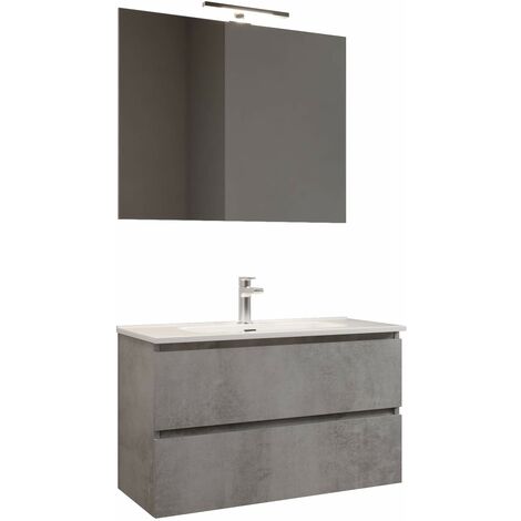MaMa Store Atena Mobile sospeso con lavabo, specchio e lampada LED, Laminato, Grigio Cemento, L. 62 X P. 47 X H. 53 Cm (1/4)