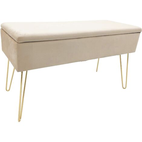 ECHTWERK Panca Scarlett Imbottita con Rivestimento in Velluto, Rettangolare, con vano portaoggetti, Gambe in Metallo, 75 x 30 x 41,5 cm, Colore: Crema, Misto Poliestere, 75 x 30 x 42 cm (1/4)
