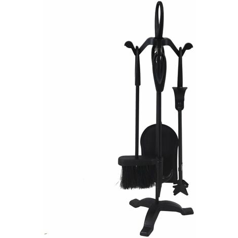RELAXDAYS - 4 Pezzi Camino Companion Tool Set Pala Spazzola Poker Holder Dal Design Moderno Nero - Foto 12