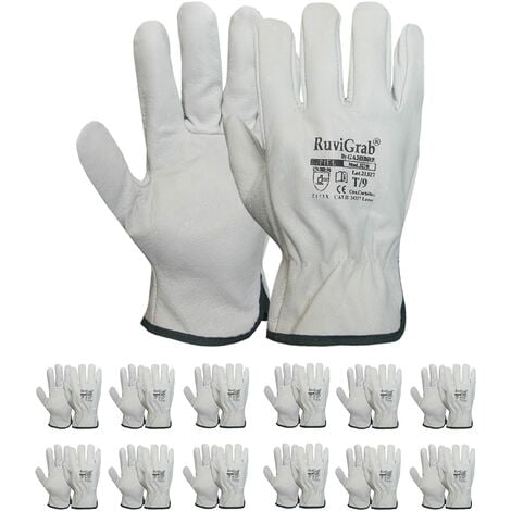 Ruvigrab - Confezione da 12 guanti da lavoro in pelle di fiore naturale  Guanti da giardinaggio Guanti