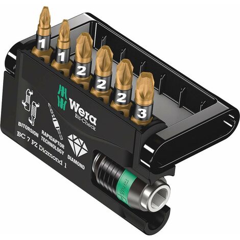 Wera 05057412001 Assortimento di Bit, Check 7, colore bronzo, Set di 7 Pezzi